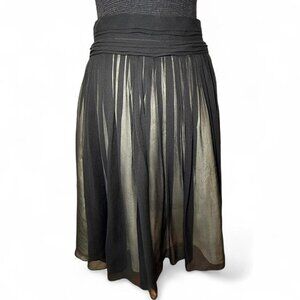 Banana Republic Black Silk Organza Sheer Pleated Skirt With Beige Lining Size 8